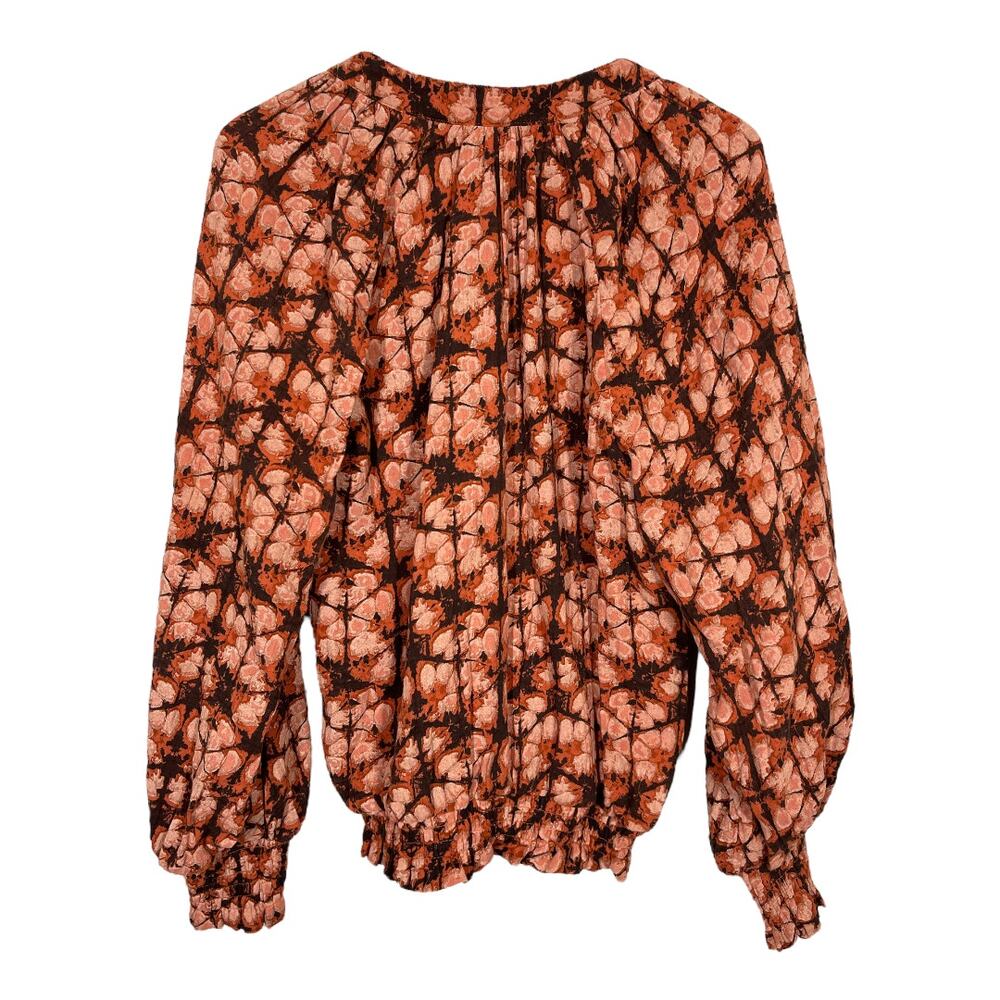 Anthropologie Porridge Elisabeth Peasant Top Medium Orange Boho Batik Print - Picture 3 of 6